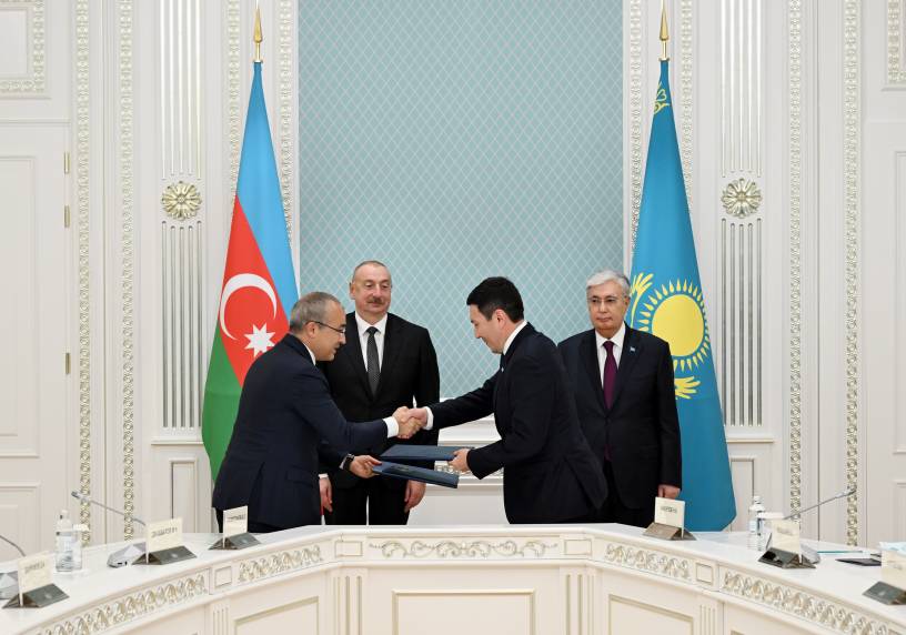 Astana hosts ceremony to exchange Shareholders Agreement signed between Azerbaijan and Kazakhstan