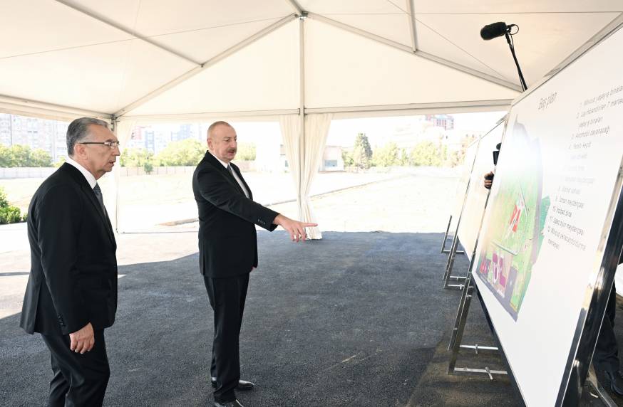 Ilham Aliyev inspected construction progress of new park near “Ganjlik” metro station in Baku