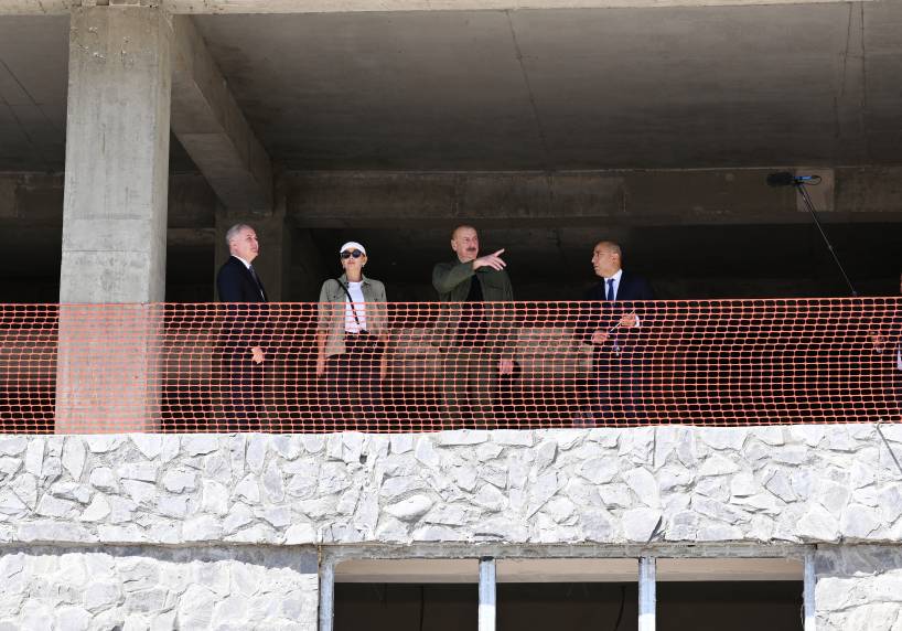 Ilham Aliyev and First Lady Mehriban Aliyeva visited Kalbajar City Education Complex to view ongoing construction and review the project for modular school