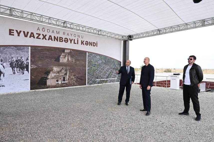 Ilham Aliyev attended foundation stone laying ceremony for Eyvazkhanbeyli village in Aghdam district