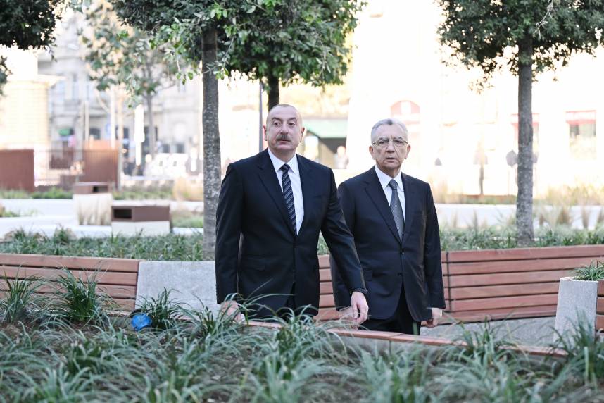 Ilham Aliyev reviewed upgraded conditions following landscaping and reconstruction efforts in front of Baku Railway Station and 28 May metro station