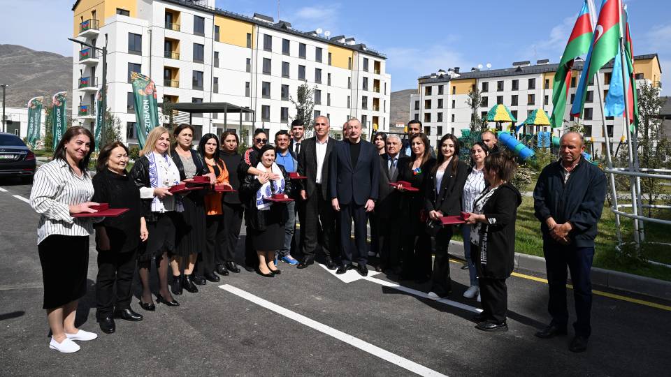 Ilham Aliyev and First Lady Mehriban Aliyeva attended the inauguration ceremony of a newly built residential complex in Sugovushan village in the Aghdara district