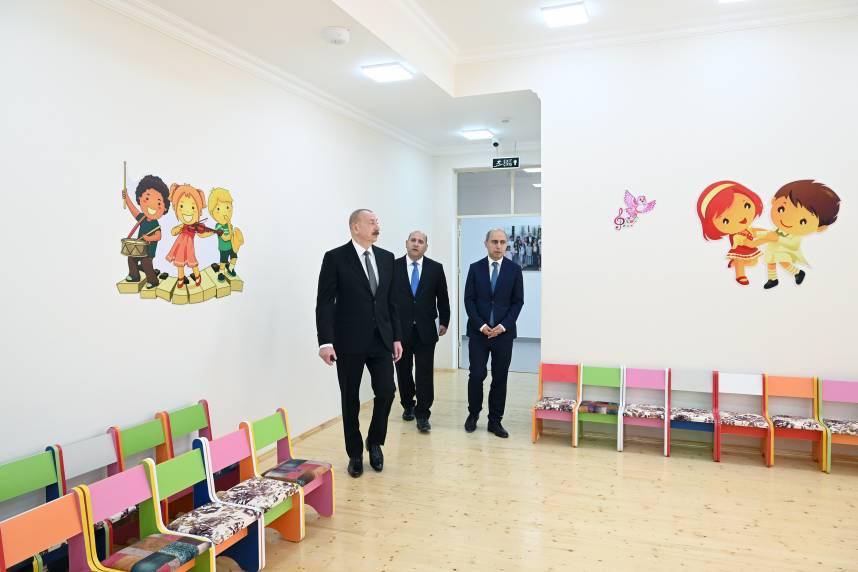 İlham Əliyev Kəngərli kənd körpələr evi-uşaq bağçasının açılışında iştirak edib