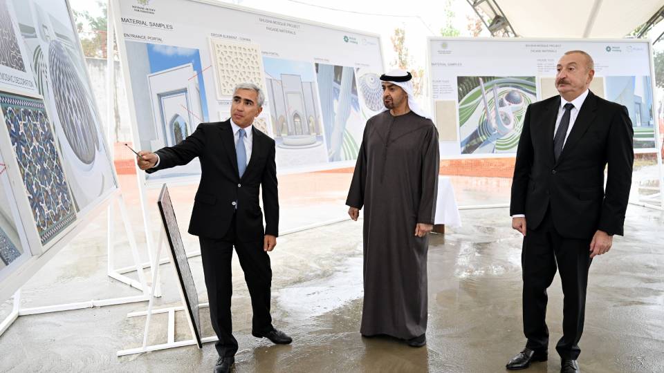 Presidents Ilham Aliyev and Sheikh Mohamed bin Zayed Al Nahyan reviewed construction progress at New Shusha Mosque