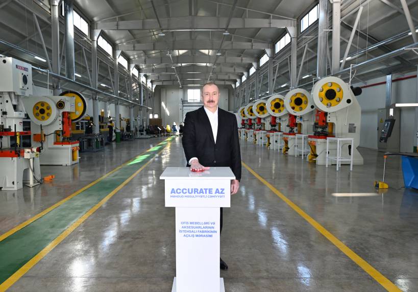 Ilham Aliyev attended the opening of an office furniture and furniture accessories production facility owned by Accurate Az LLC in Ballija village of the Khojaly district